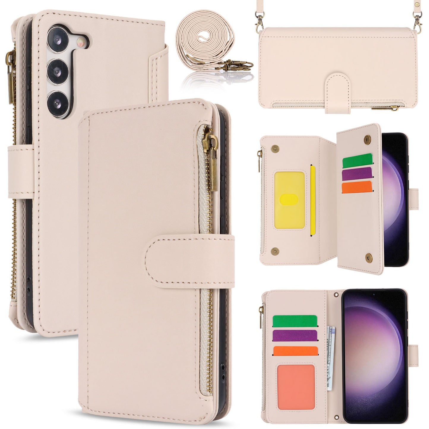 for Samsung Galaxy S23 Wallet Case with RFID Blocking, White