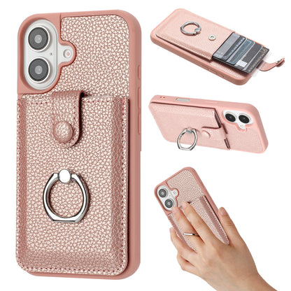 for iPhone 16 Plus Wallet Case with Card Holder, Rose Gold