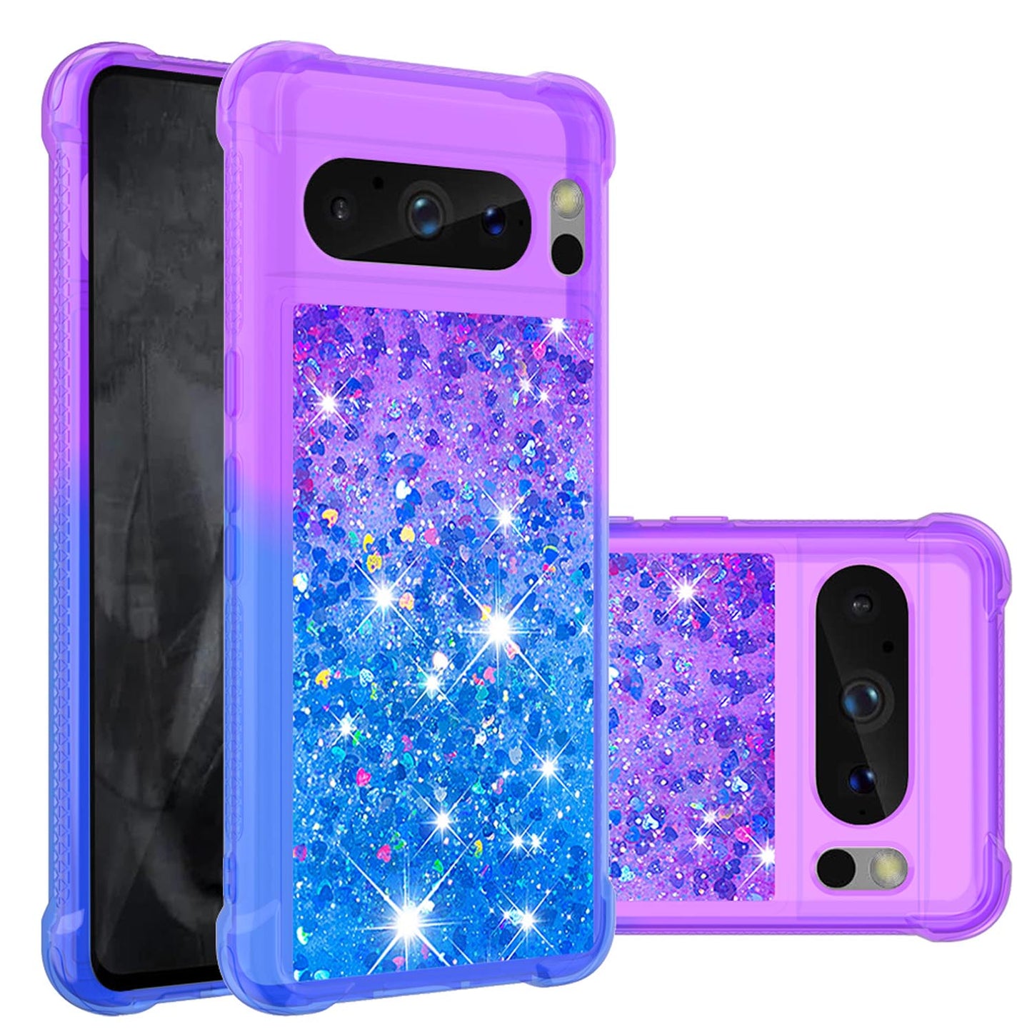 Google Pixel 8 Pro Gradient Quicksand Series Bling Liquid TPU Case, Purple&Blue