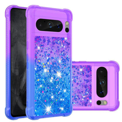 Google Pixel 8 Pro Gradient Quicksand Series Bling Liquid TPU Case, Purple&Blue