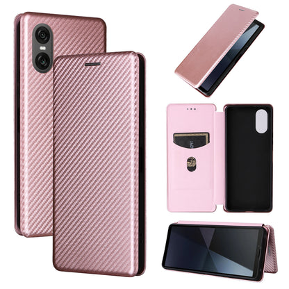 Carbon Fiber Flip Case for Sony Xperia 10 VI 2024, Rose Gold