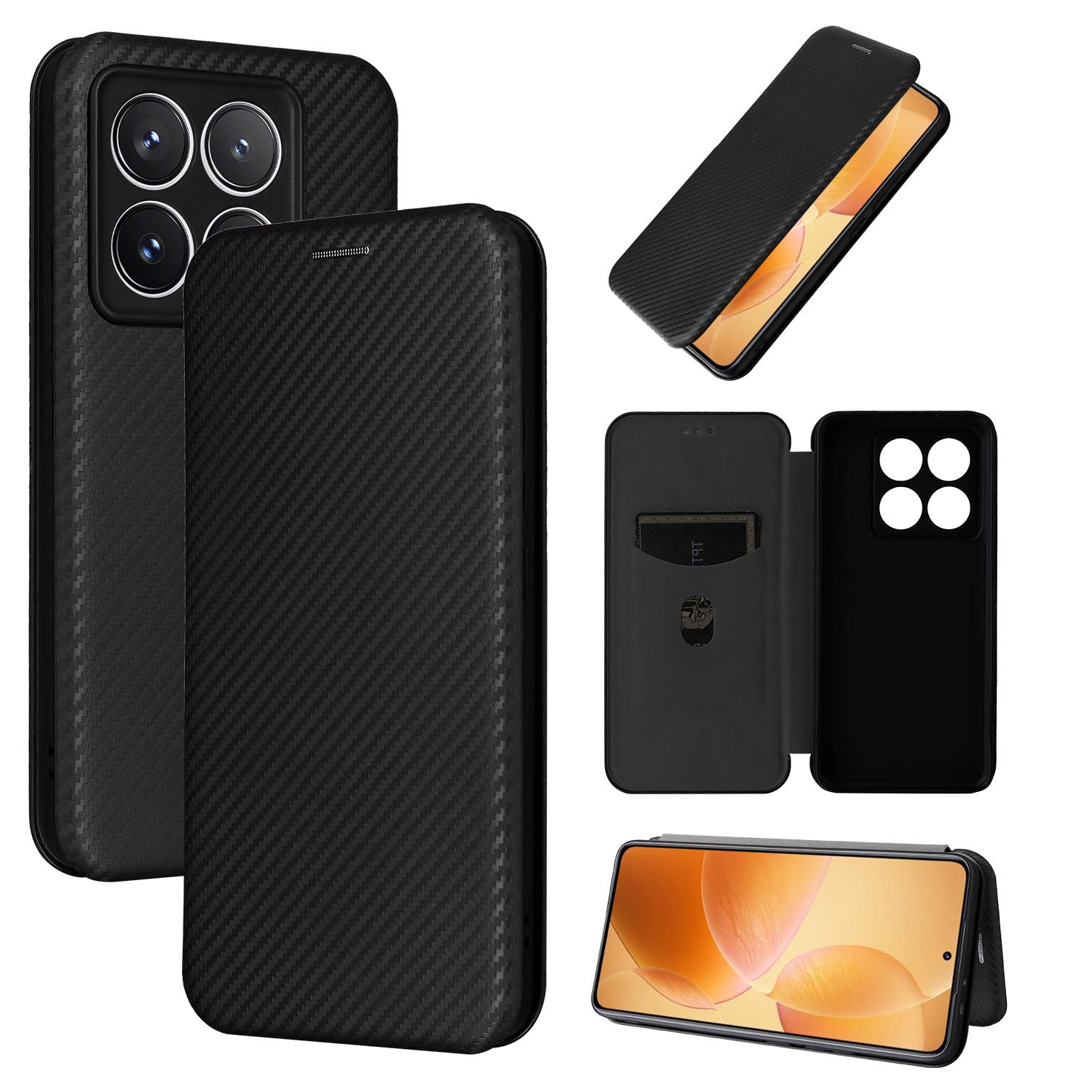 Carbon Fiber Flip Case for Xiaomi 14T Pro, Black