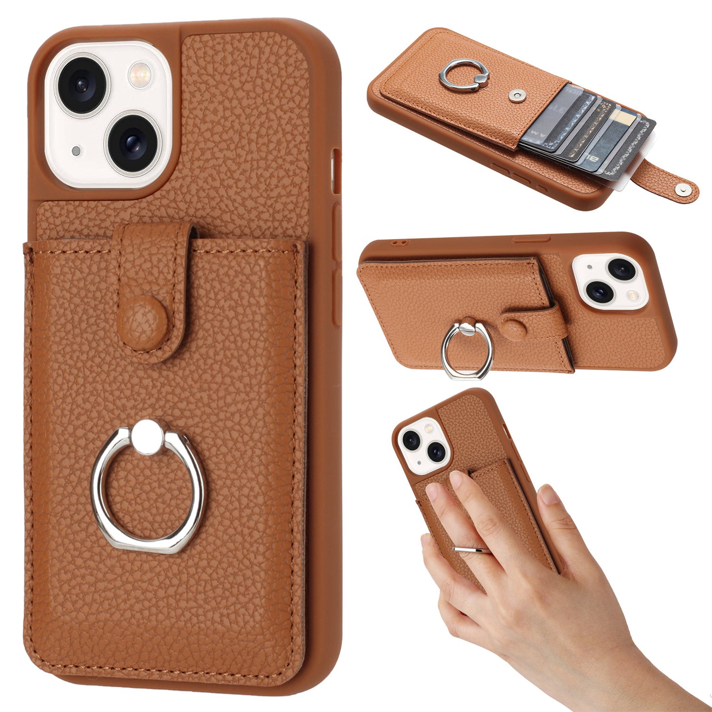 for iPhone 14 Plus Wallet Case with Card Holder, Brown