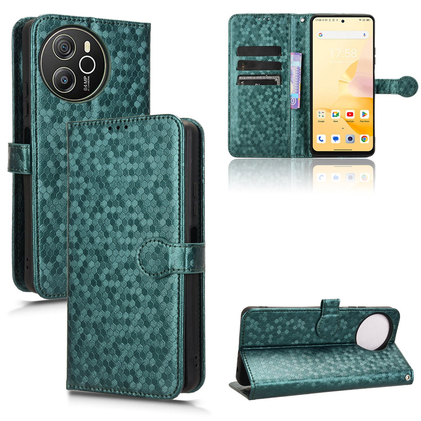 Slim Flip Polka-Dots Phone Case with Card Holder for Blackview SHARK 8, Green