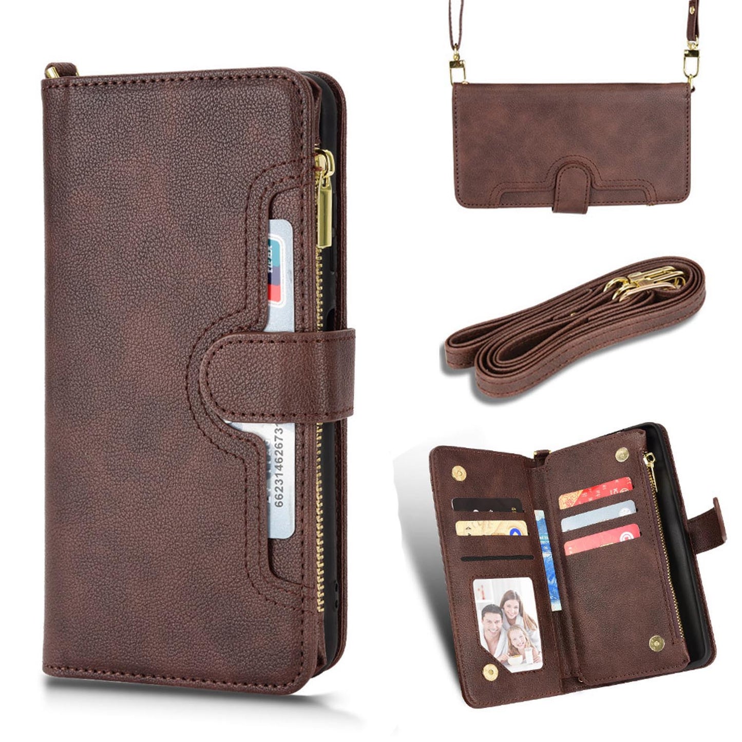 Compatible with Samsung Galaxy S22 Crossbody Wallet Case, Brown