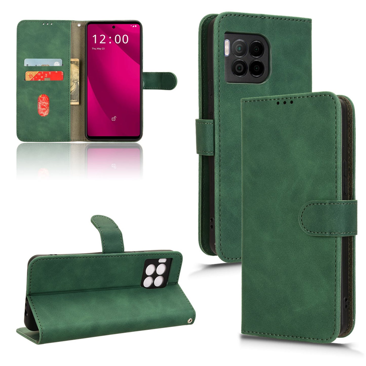 Wallet Case with Card Holder Flip Magnetic Protective Cover for T-Mobile REVVL 7 Pro 5G, Green