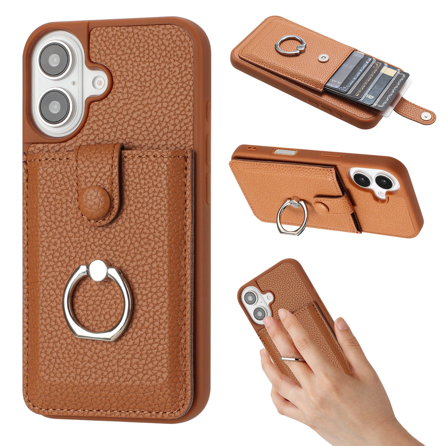 for iPhone 16 Plus Wallet Case with Card Holder, Brown