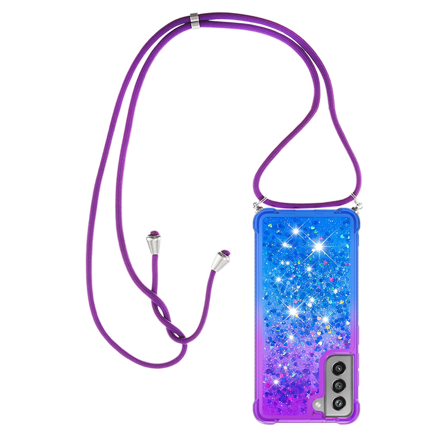 Samsung Galaxy S21 FE 5G Gradient Quicksand Liquid Shockproof Case with Adjustable Lanyard, P&B&LANYARD