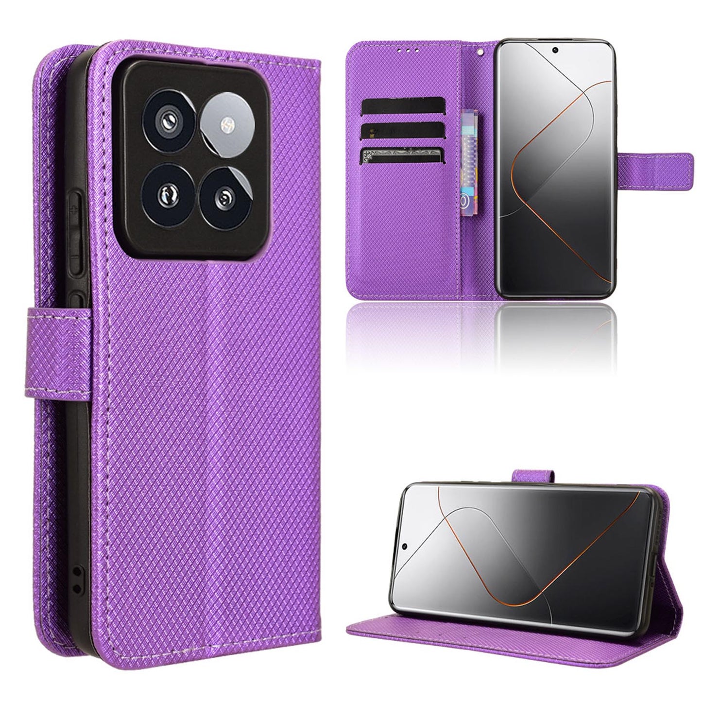 Wallet Case with Credit Card Holder PU Leather Flip Folio Phone Cover for Xiaomi 14 Pro, Purple