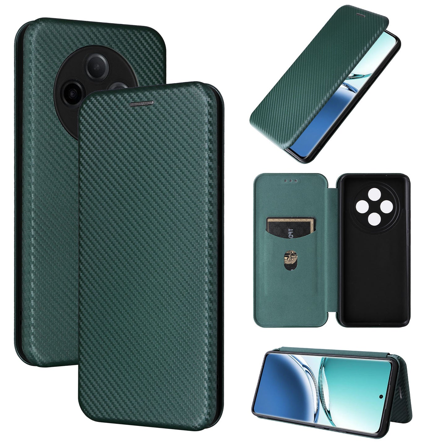 Carbon Fiber Flip Case for OPPO A3 Pro 5G, Green