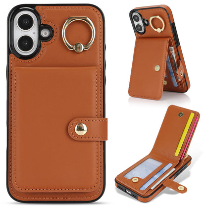 for iPhone 16 Wallet Case with Card Holder, Brown