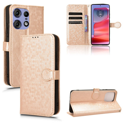 Slim Flip Polka-Dots Phone Case with Card Holder for Motorola Edge 50 Pro, Rose Gold