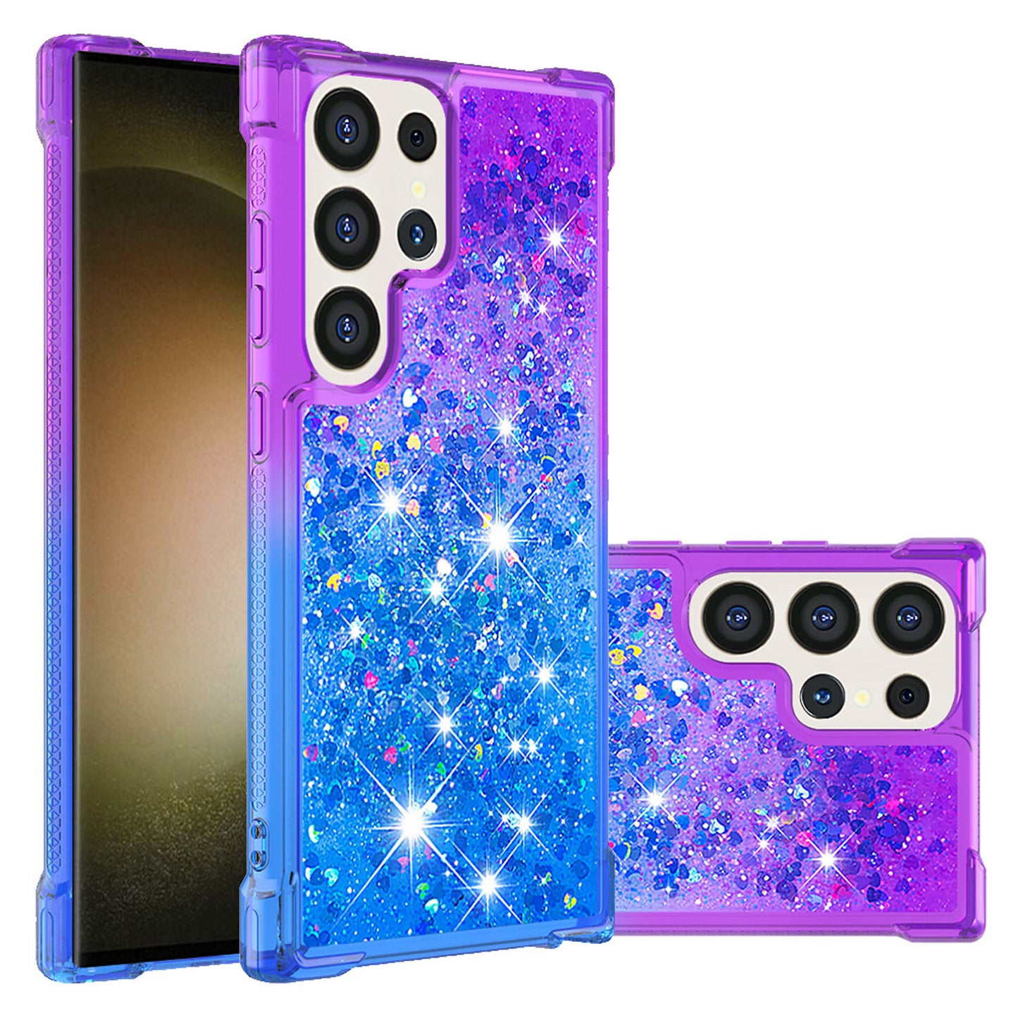 Samsung Galaxy S24 Ultra Gradient Quicksand Series Bling Liquid TPU Case, Purple&Blue