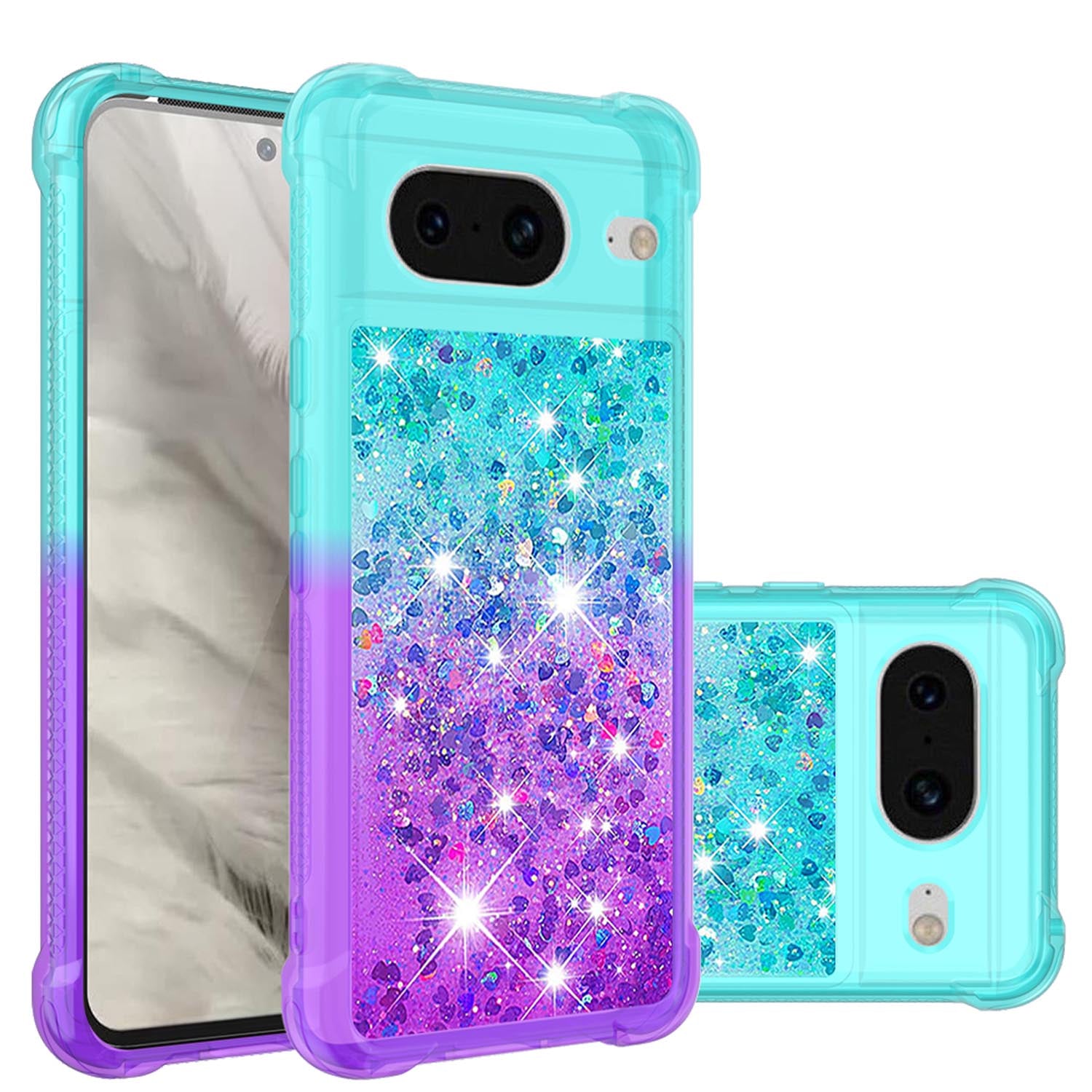 Google Pixel 8 Gradient Quicksand Series Bling Liquid TPU Case, Blue&Purple