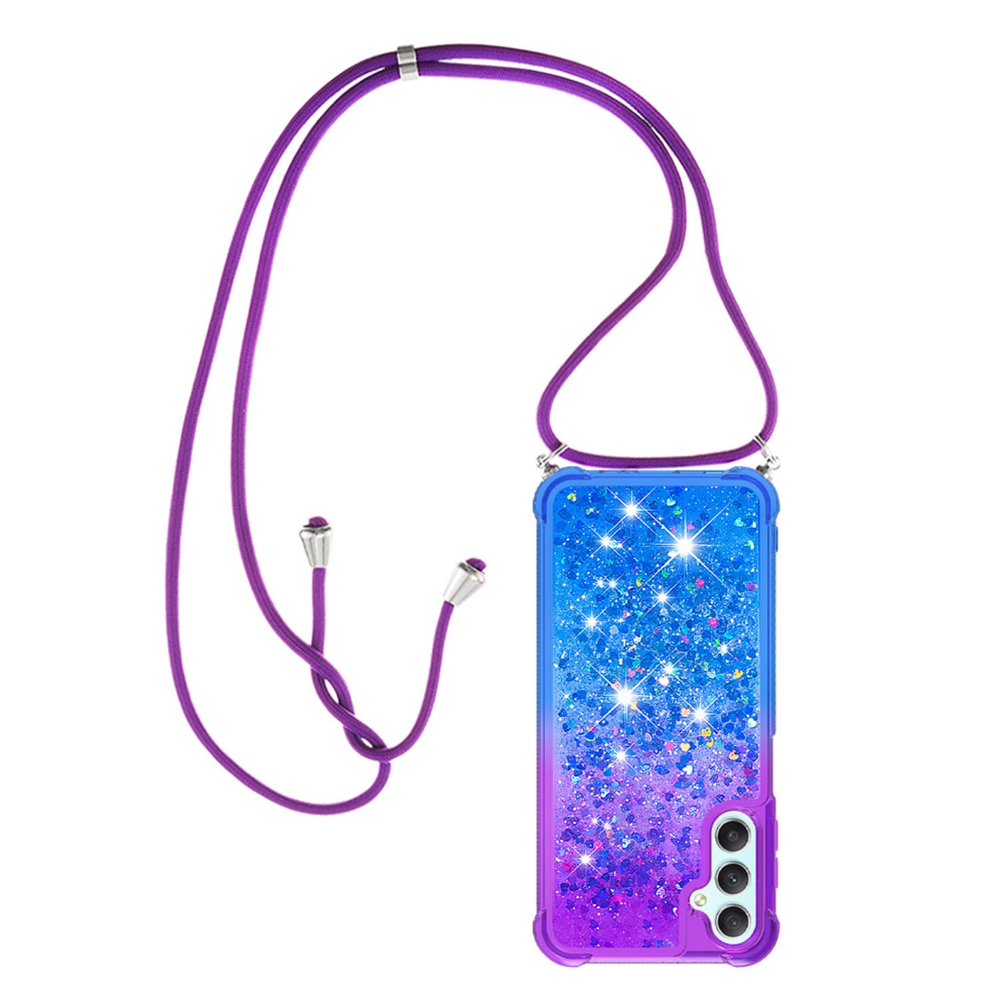 Samsung Galaxy A25 5G Gradient Quicksand Liquid Shockproof Case with Adjustable Lanyard, P&B&LANYARD