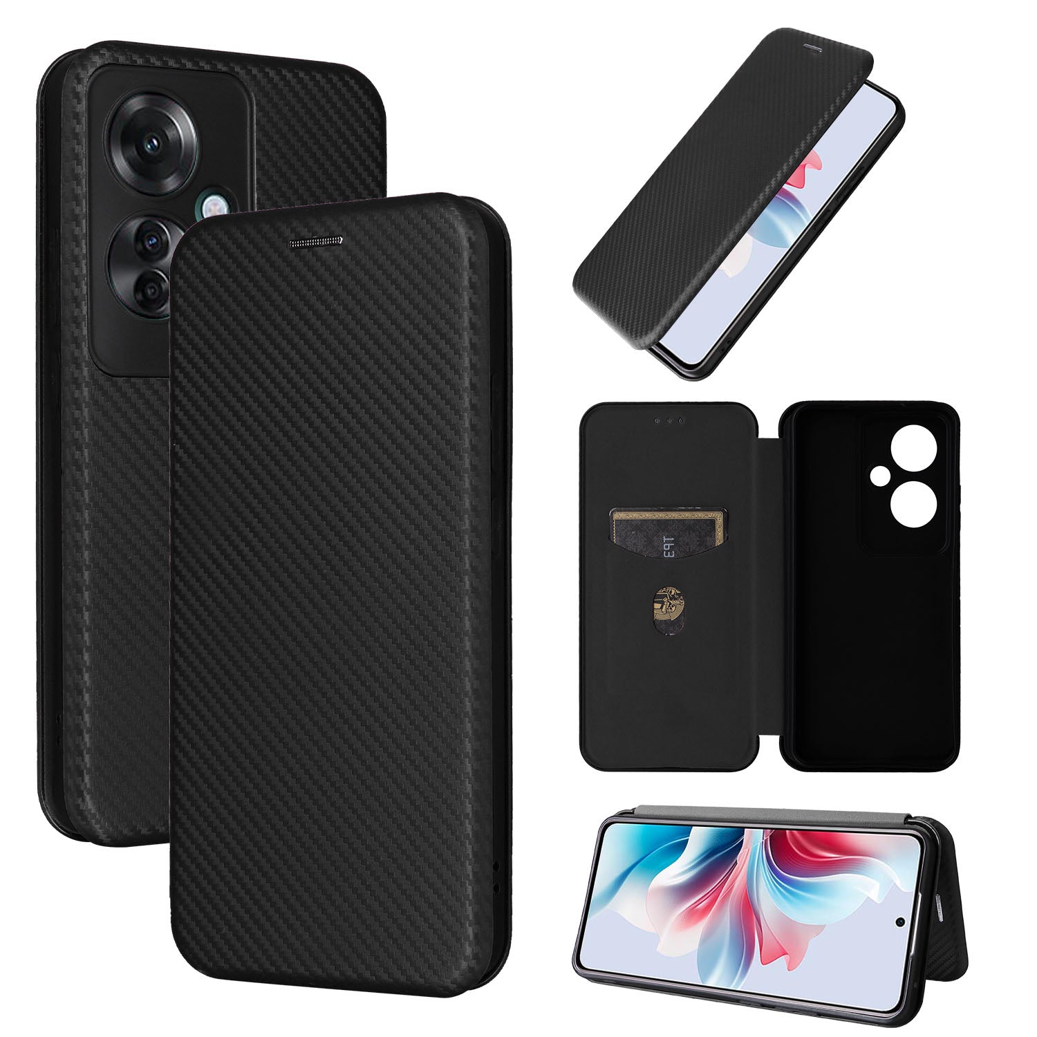 Carbon Fiber Flip Case for OPPO Reno11 F 5G, Black