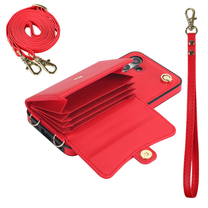 Crossbody Leather Detachable Adjustable Strap Wristlet Flip Case for Samsung Galaxy A15 5G, Red