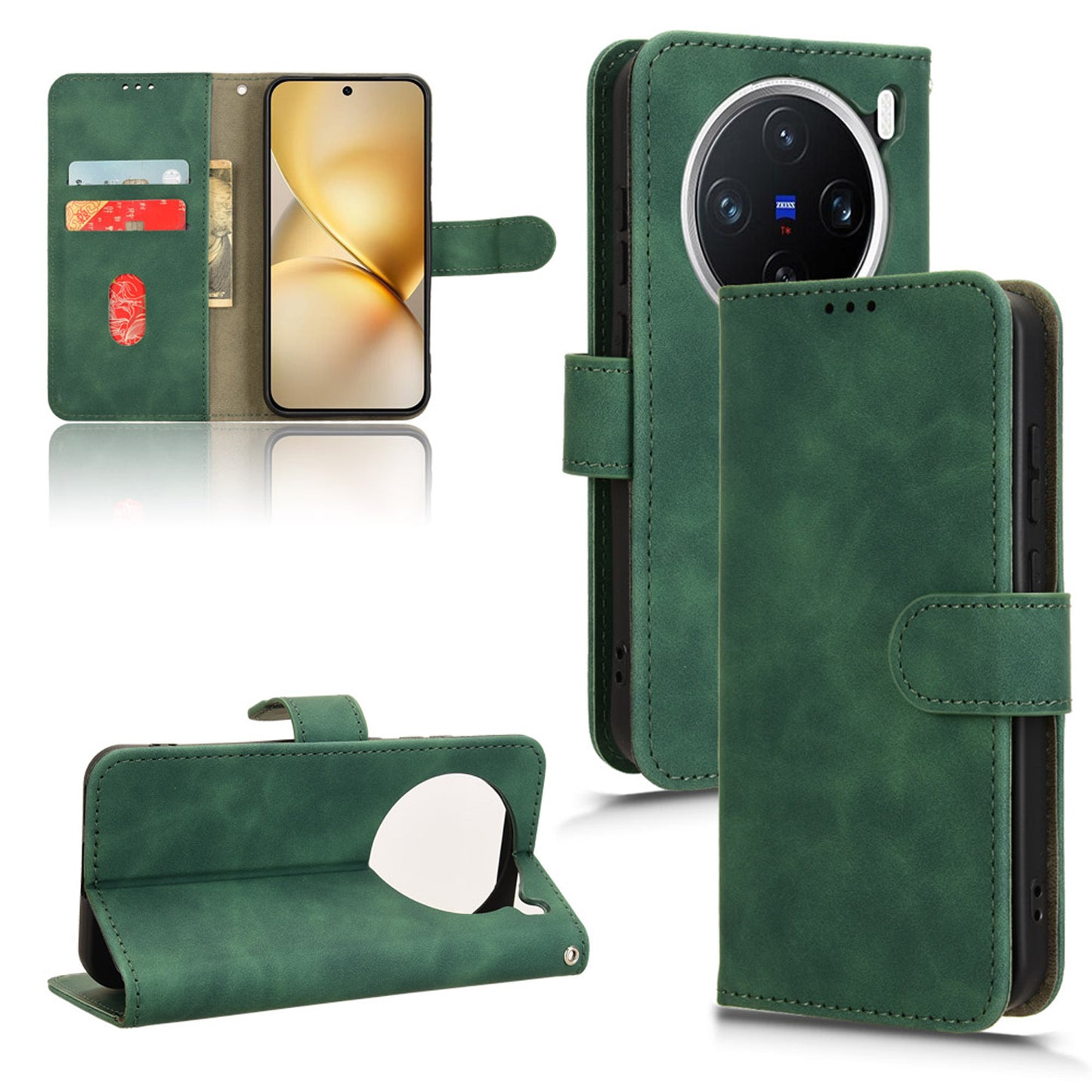 Wallet Case with Card Holder Flip Magnetic Protective Cover for VIVO X200, Green