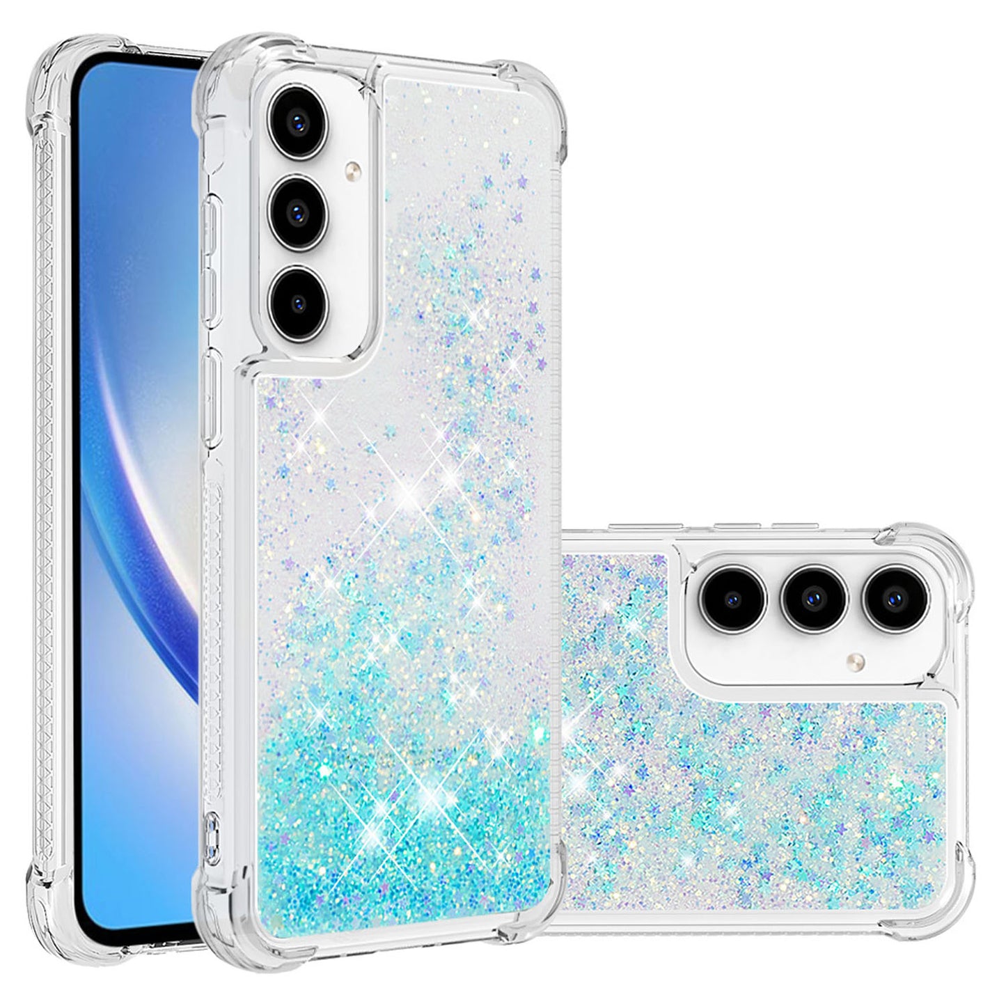 Liquid Flowing Case Anti Fall Proof Soft TPU Bumper Cover for Samsung Galaxy A35 5G, Silver Blue Star