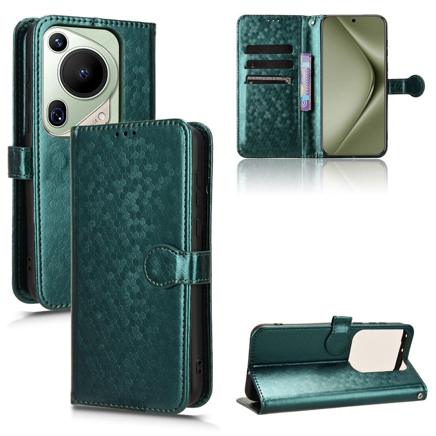 Slim Flip Polka-Dots Phone Case with Card Holder for Huawei Pura 70 Ultra, Green