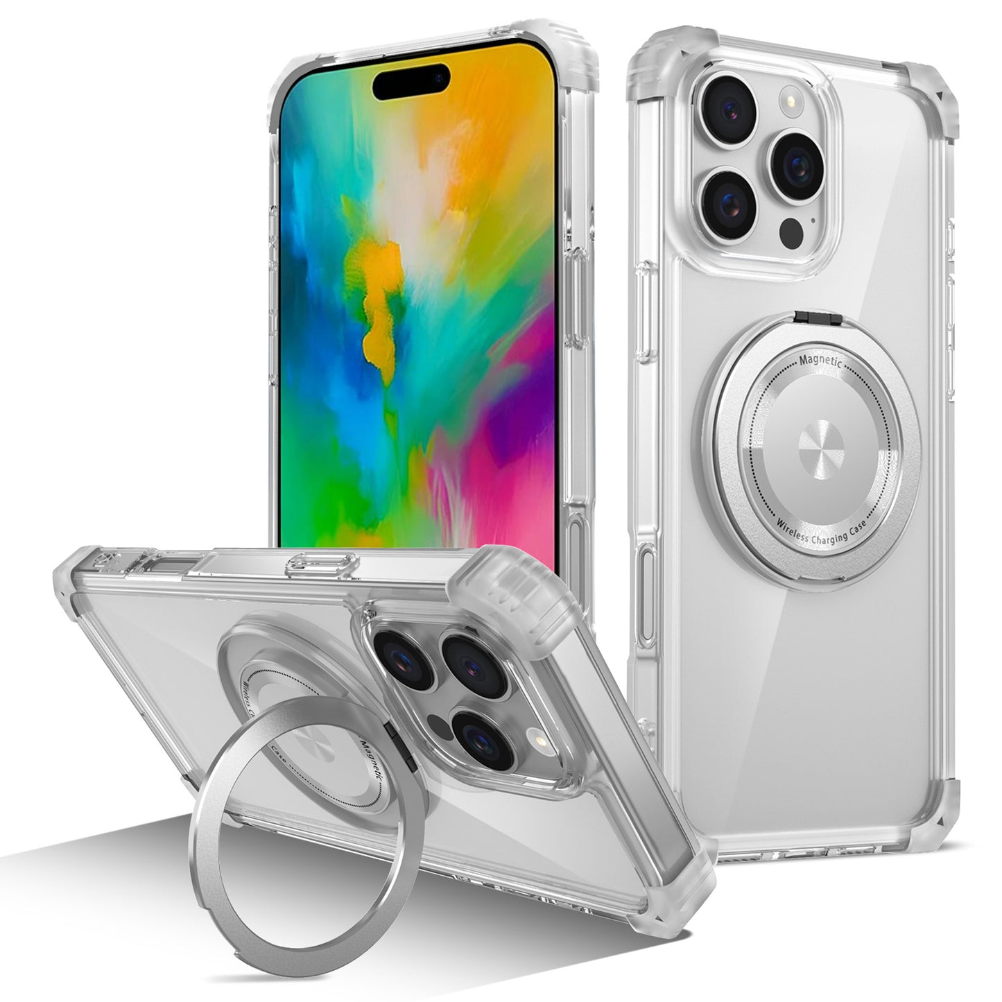 iPhone 16 Pro Max Case, Built in 360¡ã Magnetic Stand, Compatible with Magsafe, Clear