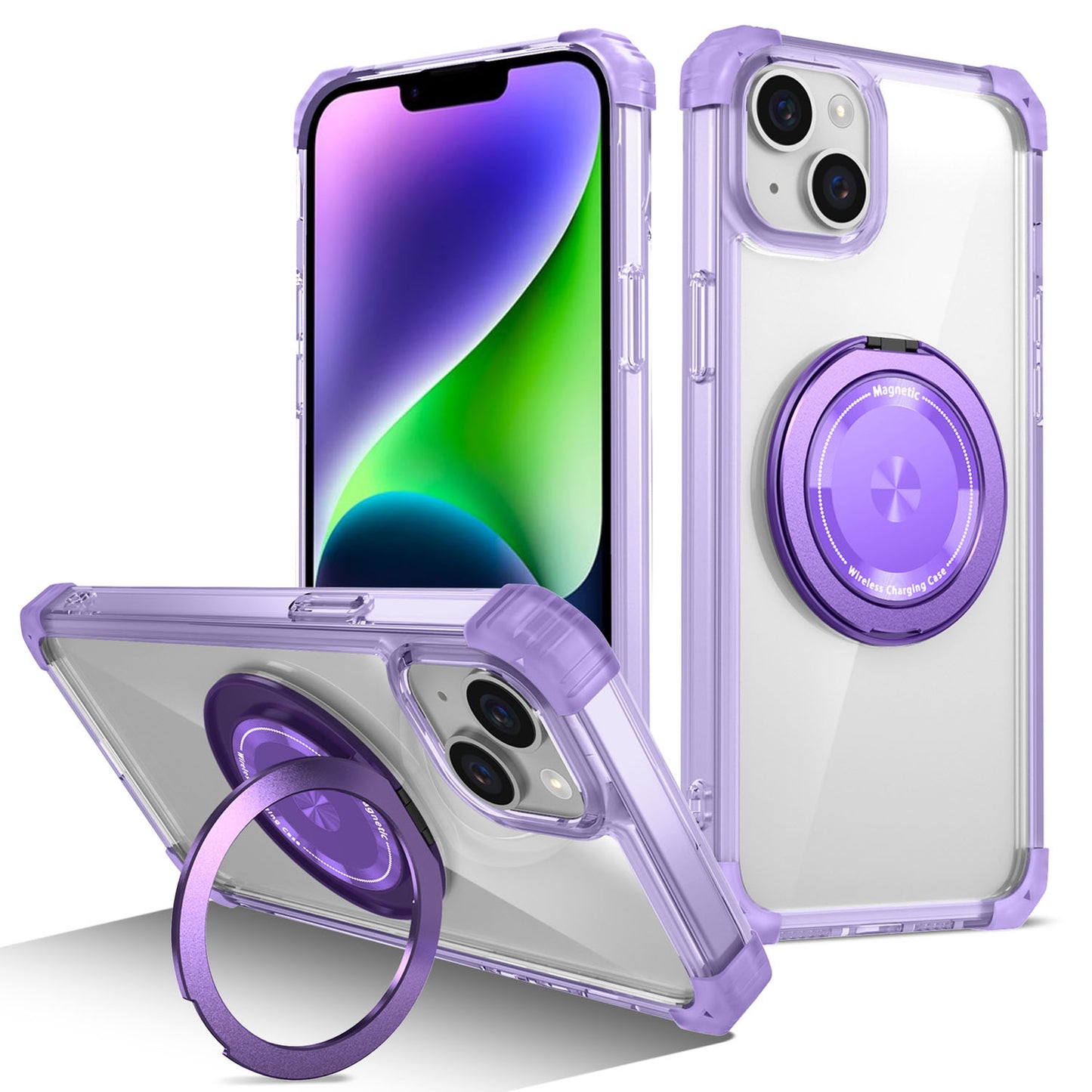 iPhone 15 Plus Case, Built in 360¡ã Magnetic Stand, Compatible with Magsafe, Purple