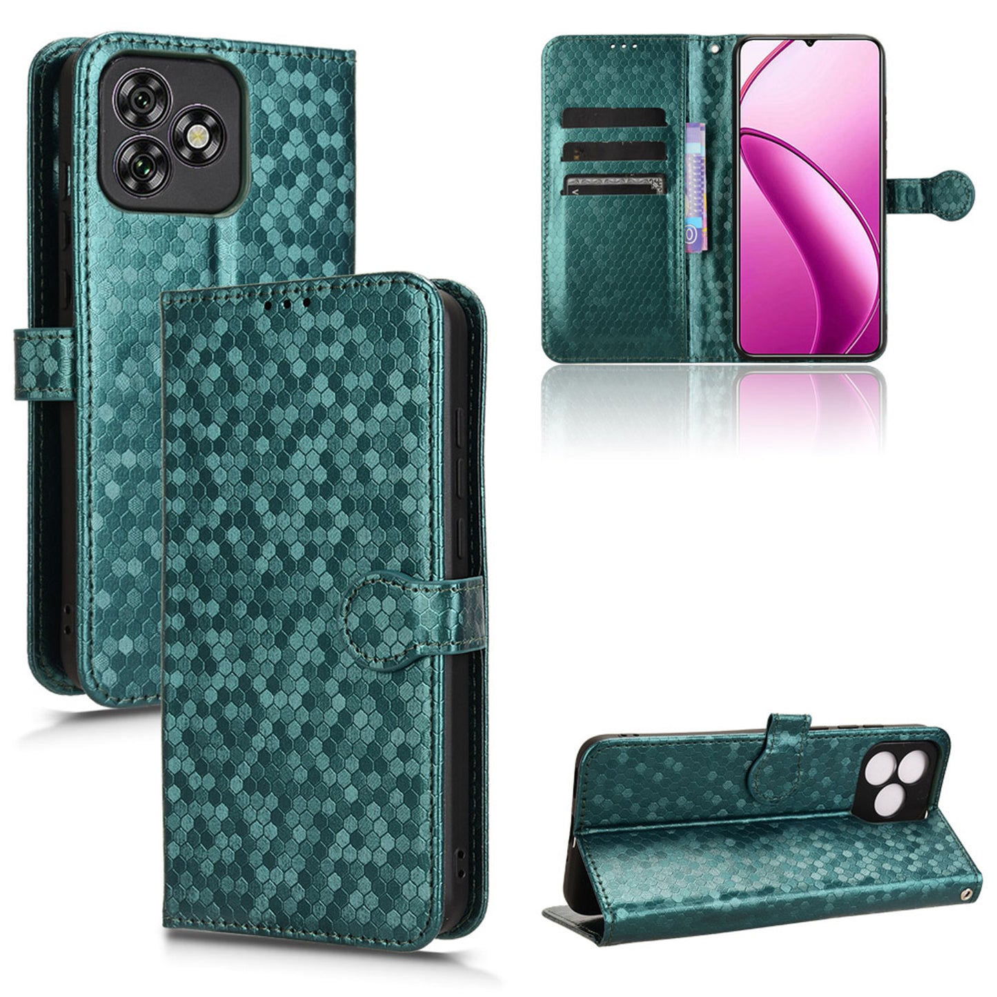 Slim Flip Polka-Dots Phone Case with Card Holder for Oukitel C53, Green