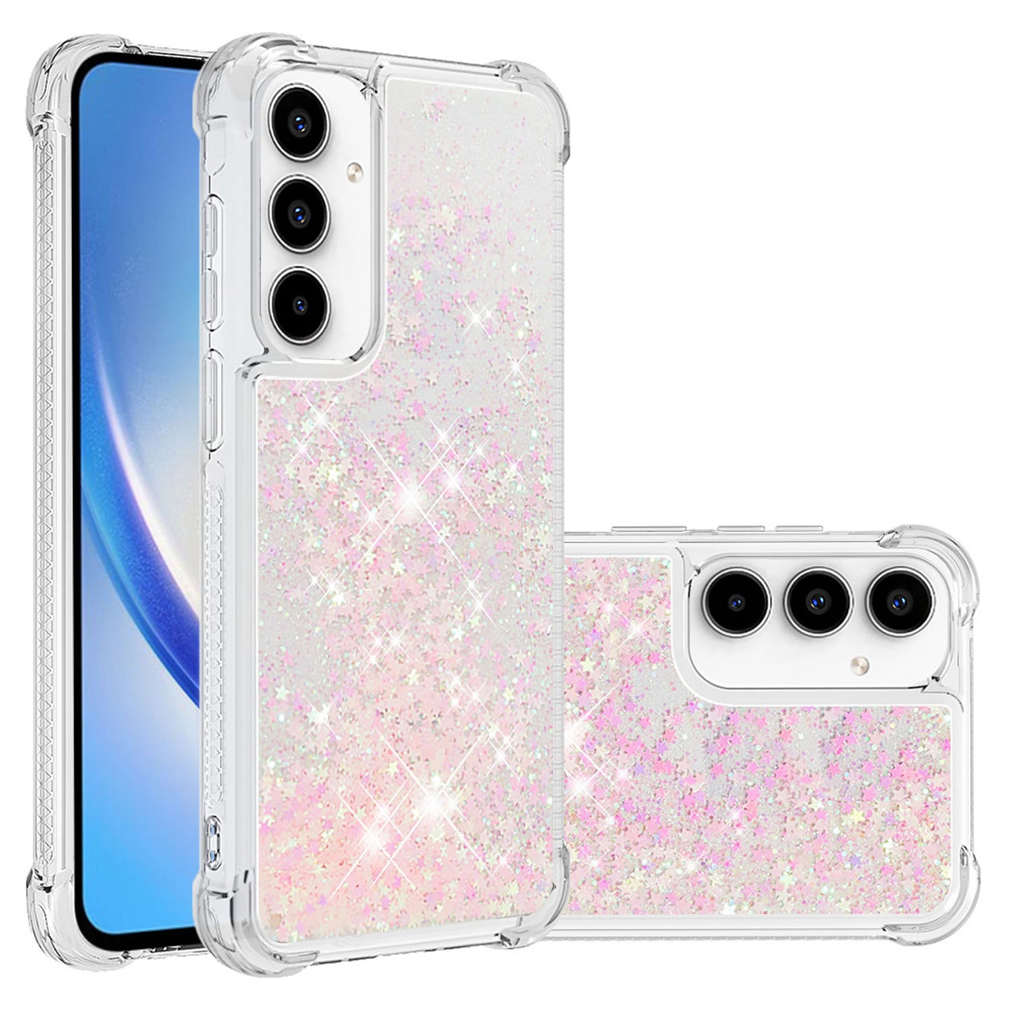 Liquid Flowing Case Anti Fall Proof Soft TPU Bumper Cover for Samsung Galaxy A55 5G, Silver Pink Star