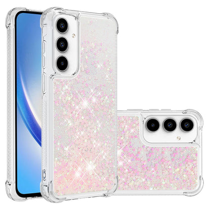 Liquid Flowing Case Anti Fall Proof Soft TPU Bumper Cover for Samsung Galaxy A55 5G, Silver Pink Star