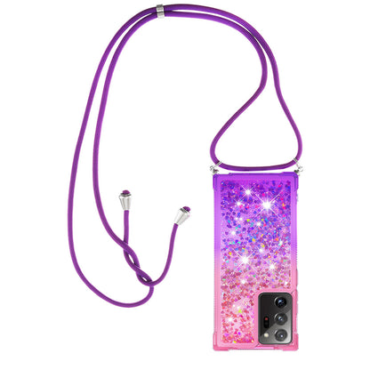 Samsung Galaxy Note20 Ultra 5G Gradient Quicksand Liquid Shockproof Case with Adjustable Lanyard, PINK&P&LANYARD