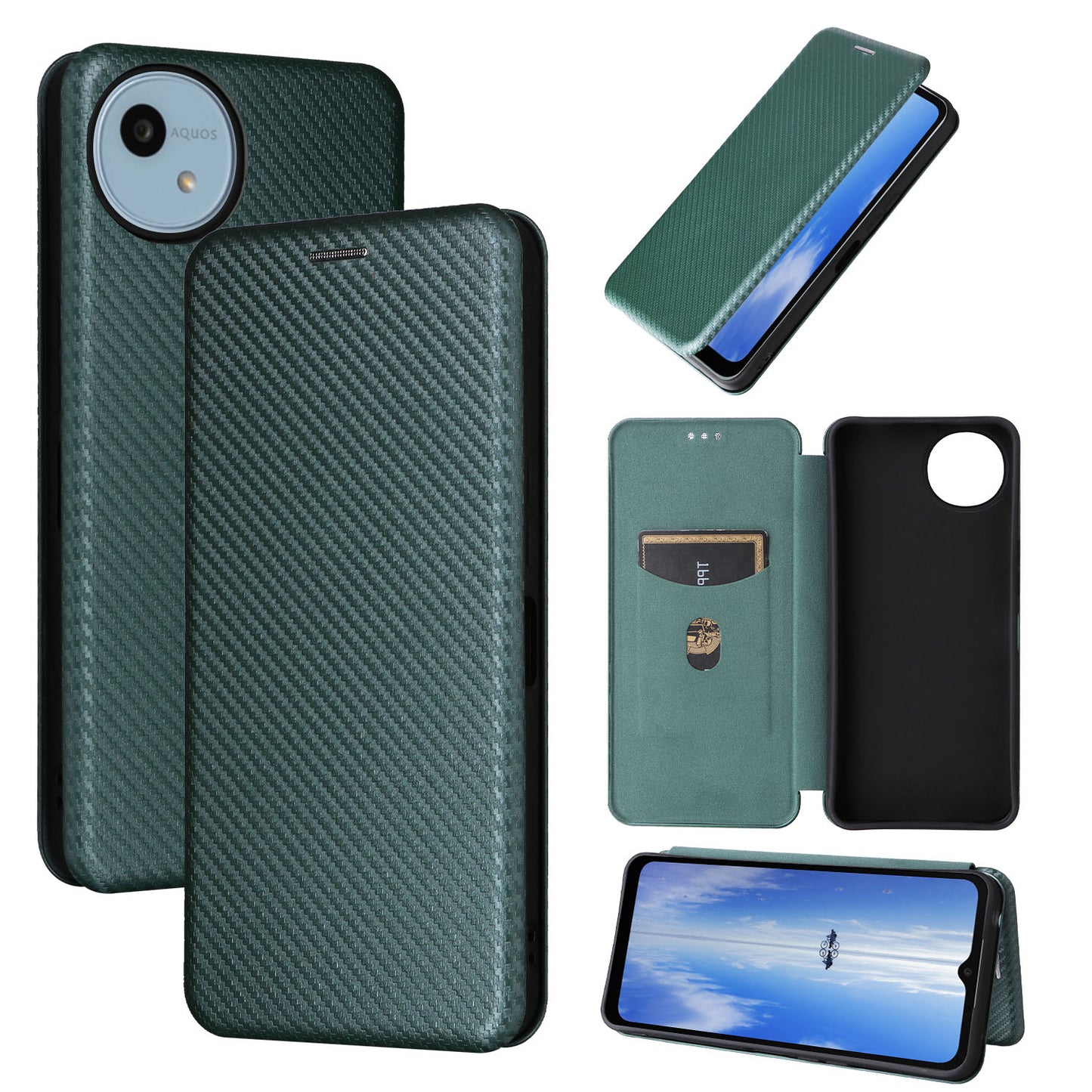 Carbon Fiber Flip Case for Sharp AQUOS Wish4, Green