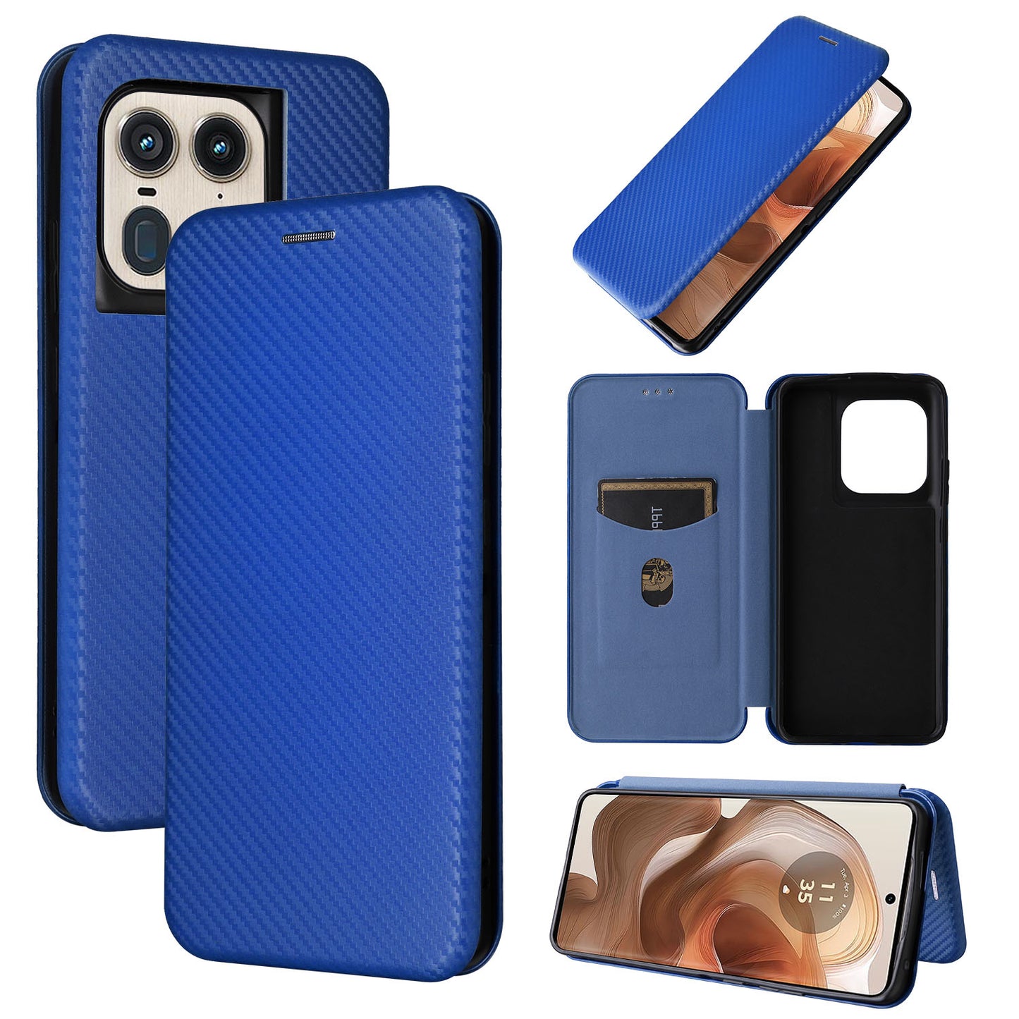 Carbon Fiber Flip Case for Motorola Edge 50 Ultra, Blue