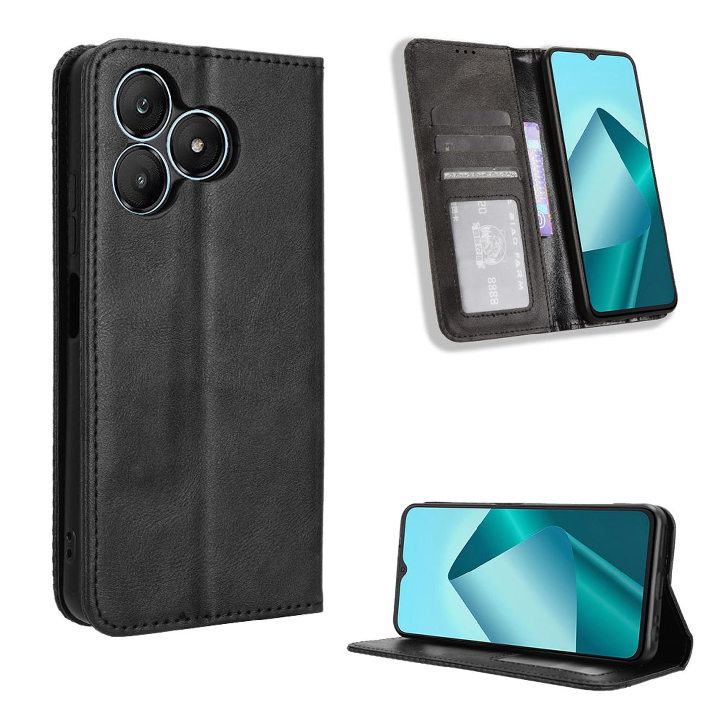 WIKO T20 Flip Folio Case with Card Holder Hidden Magnetic, Brown