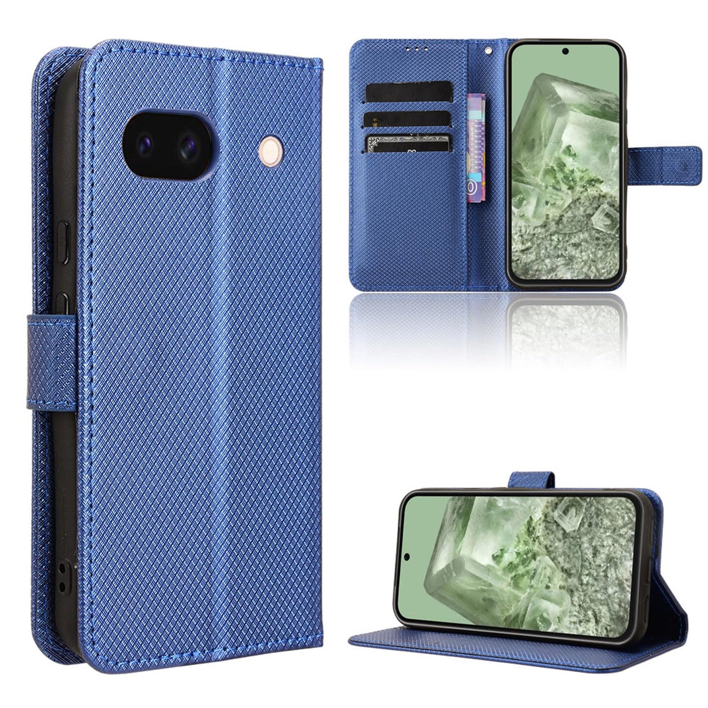 Wallet Case with Credit Card Holder PU Leather Flip Folio Phone Cover for Google Pixel 8A, Blue