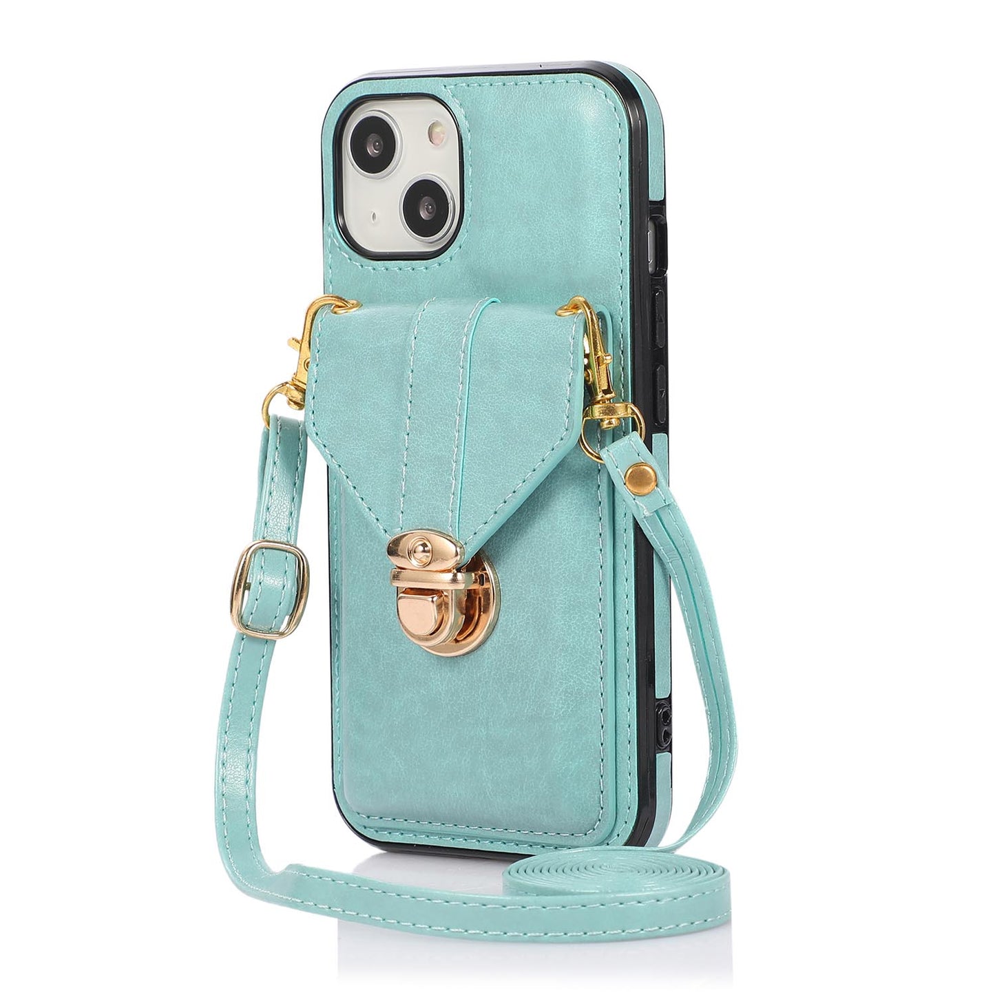 Crossbody Wallet Case with Wrist Strap Shoulder Protective Cover for iPhone 15