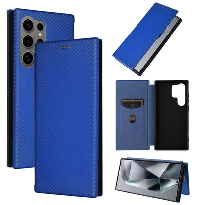 Carbon Fiber Flip Case for Samsung Galaxy S24 Ultra, Blue