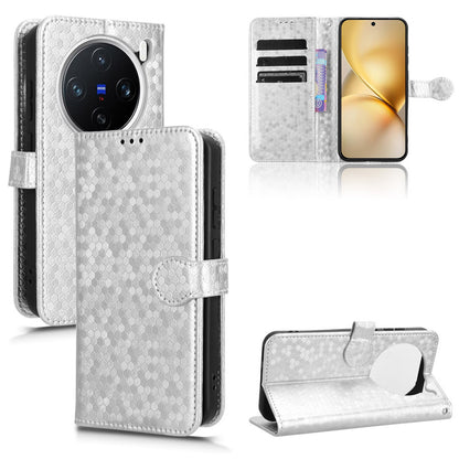 Slim Flip Polka-Dots Phone Case with Card Holder for Samsung VIVO X200, Silver