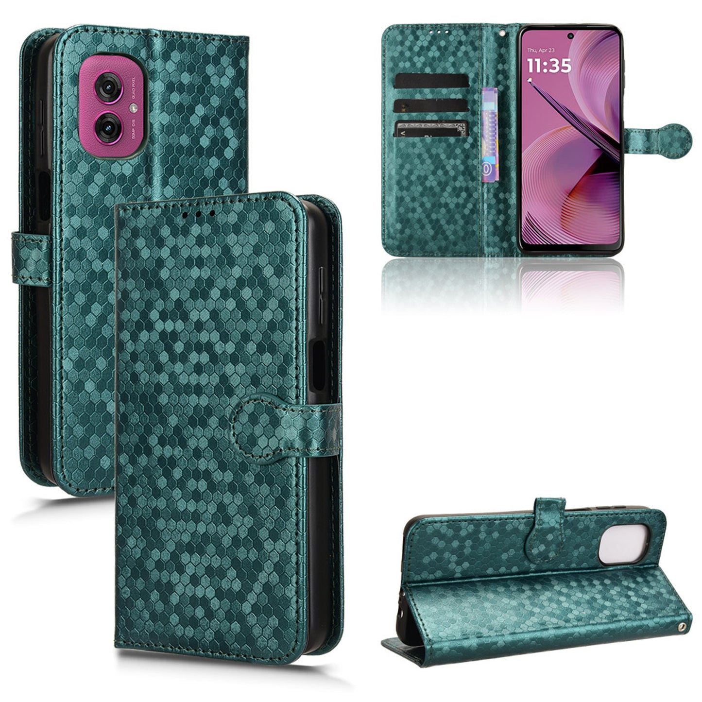 Slim Flip Polka-Dots Phone Case with Card Holder for Moto G55 5G, Green