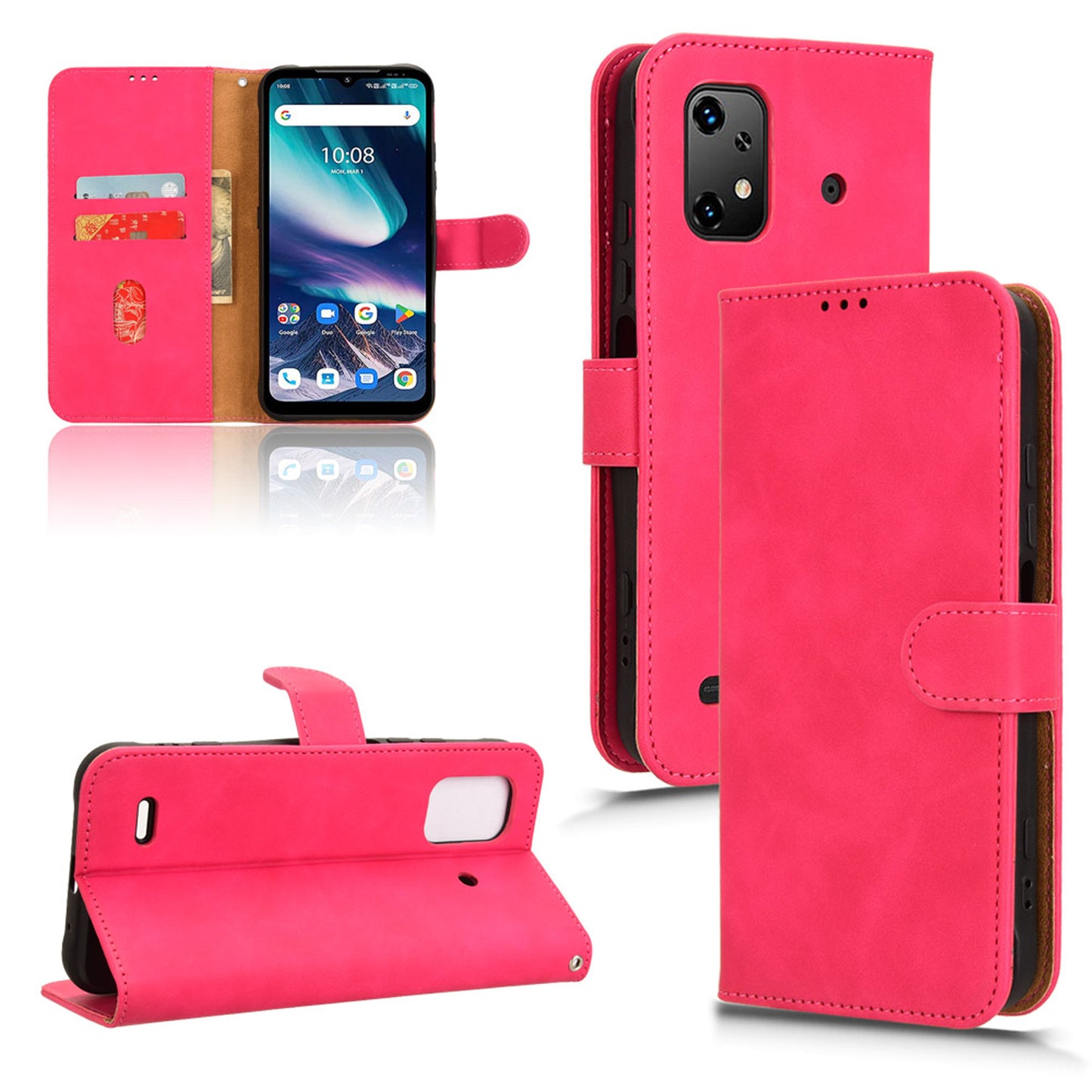 Wallet Case with Card Holder Flip Magnetic Protective Cover for UMIDIGI BISON X20, Pink