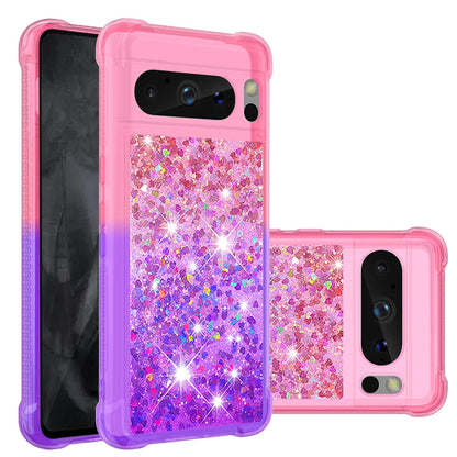 Google Pixel 8 Pro Gradient Quicksand Series Bling Liquid TPU Case, Pink&Purple