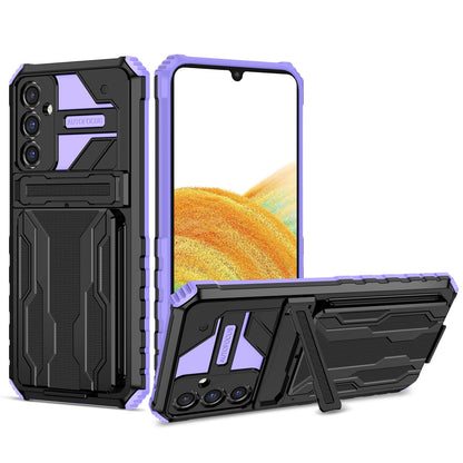 Detachable Card Holder Case with Kickstand Heavy Duty Cover for Samsung Galaxy A34 5G, Purple