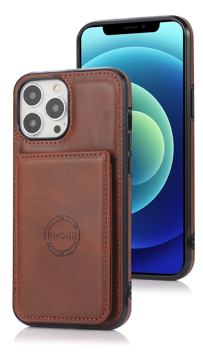 PU Leather Back Cover With Durable Button for iPhone 15 Pro Max, Coffee