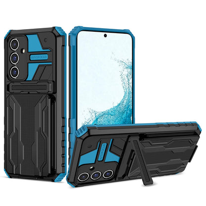 Detachable Card Holder Case with Kickstand Heavy Duty Cover for Samsung Galaxy A54 5G, Blue