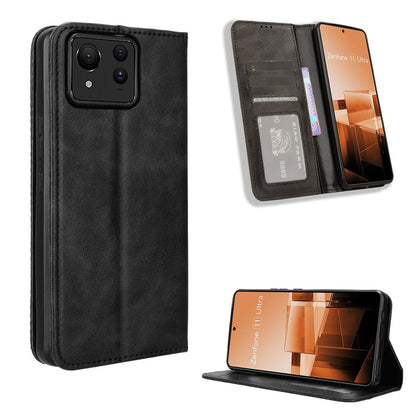 Asus Zenfone 11 Ultra Flip Folio Case with Card Holder Hidden Magnetic, Brown