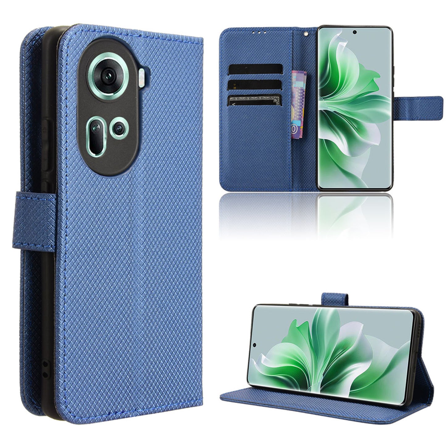 Wallet Case with Credit Card Holder PU Leather Flip Folio Phone Cover for OPPO Reno11 5G, Blue