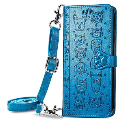 Embossed Pattern Cartoon Style Crossbody Wallet Case for Xiaomi Redmi Note 13 Pro 4G, Blue