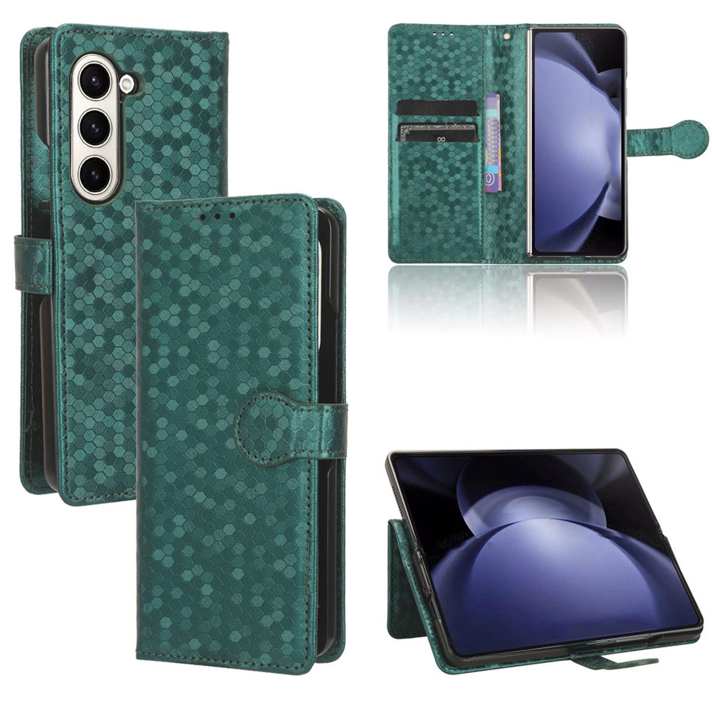 Slim Flip Polka-Dots Phone Case with Card Holder for Samsung Galaxy Z Fold6, Green