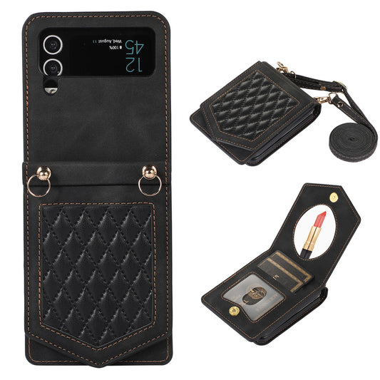 Crossbody Wallet Case with Makeup Mirror for Samsung Galaxy Z Flip5, Black