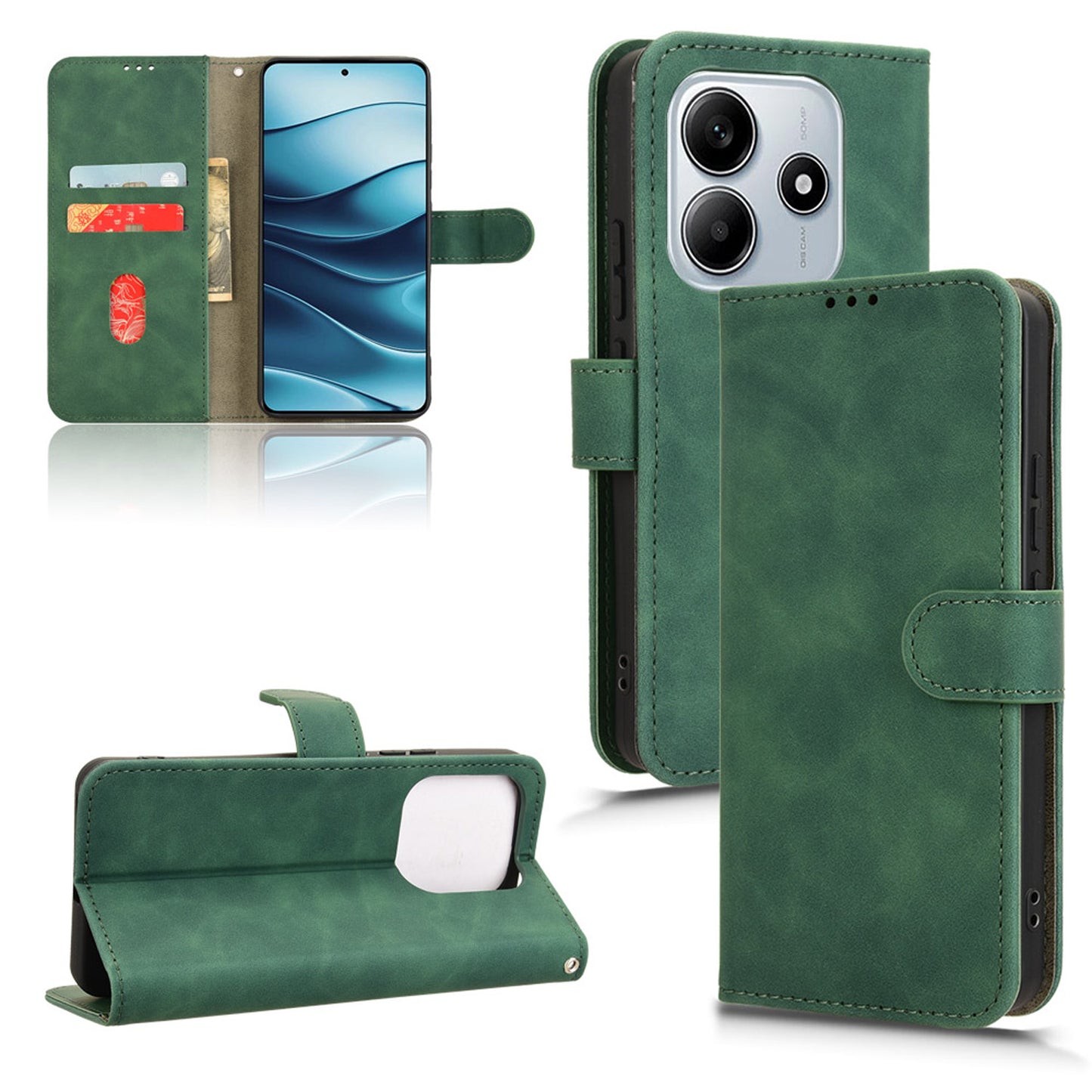 Wallet Case with Card Holder Flip Magnetic Protective Cover for Redmi Note 14 5G, Green