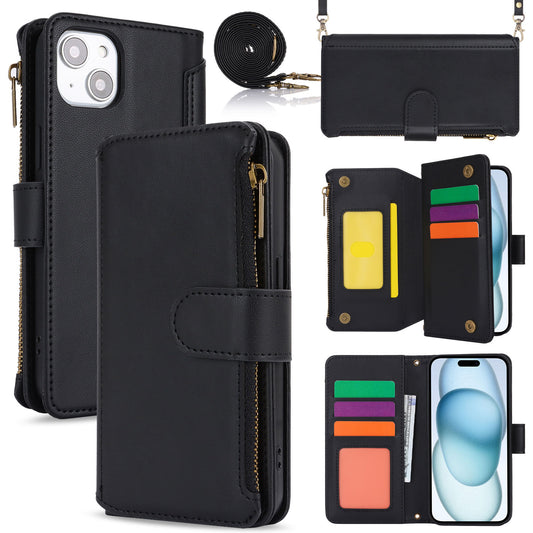 for iPhone 15 Plus Wallet Case with RFID Blocking, Black